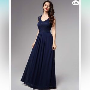 Women’s Sleeveless V-Neck Lace Vintage-style long formal dress XXL Miusol